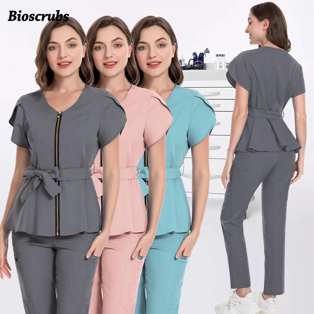 Women Beauty Workwear Hospital Scrub Set Medical Nursing Accessories Slim Fit Clinical Work Clothes Operating Room Surgical Suit