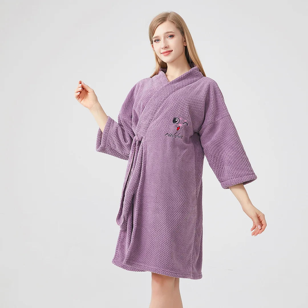 2024 New Female Sleepwear Water Uptake Kimono Home Bathrobe Gown Loose Coral Fleece Bath Towel New Winter Quick Drying Robe