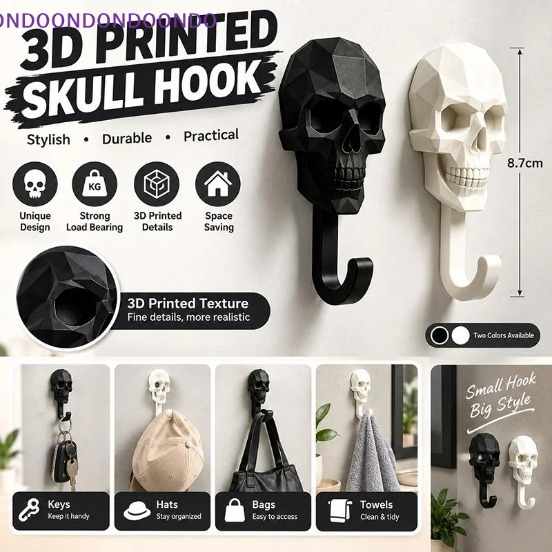 3Pcs Creative Geometric Skull Wall Hook Set Gothic Style Wall Mounted Towel Robe Hangers for Bathroom Halloween Home Decor