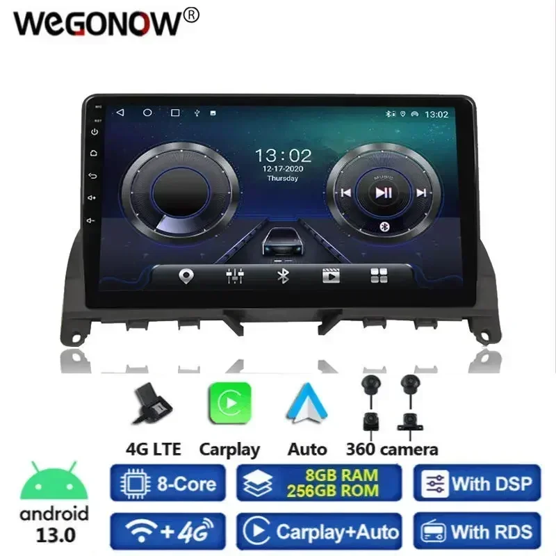 8GB+256GB Wireless Carplay DSP Android 13.0 Car DVD Player GPS WIFI BT 5.0 Radio For Mercedes Benz C-Class W204 S204 2008 - 2012