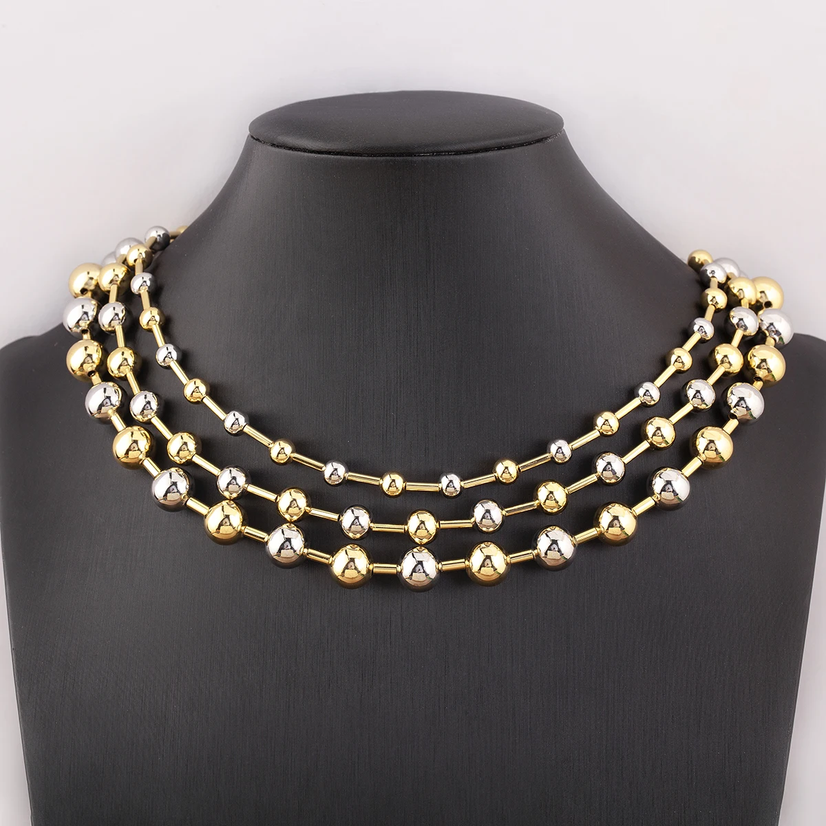 Nidin Vintage 2 Colors Mixed Round Beads Necklace Women 6mm/8mm/10mm Ball Clavicle Chain Fashion Wedding Dinner Jewelry Gifts