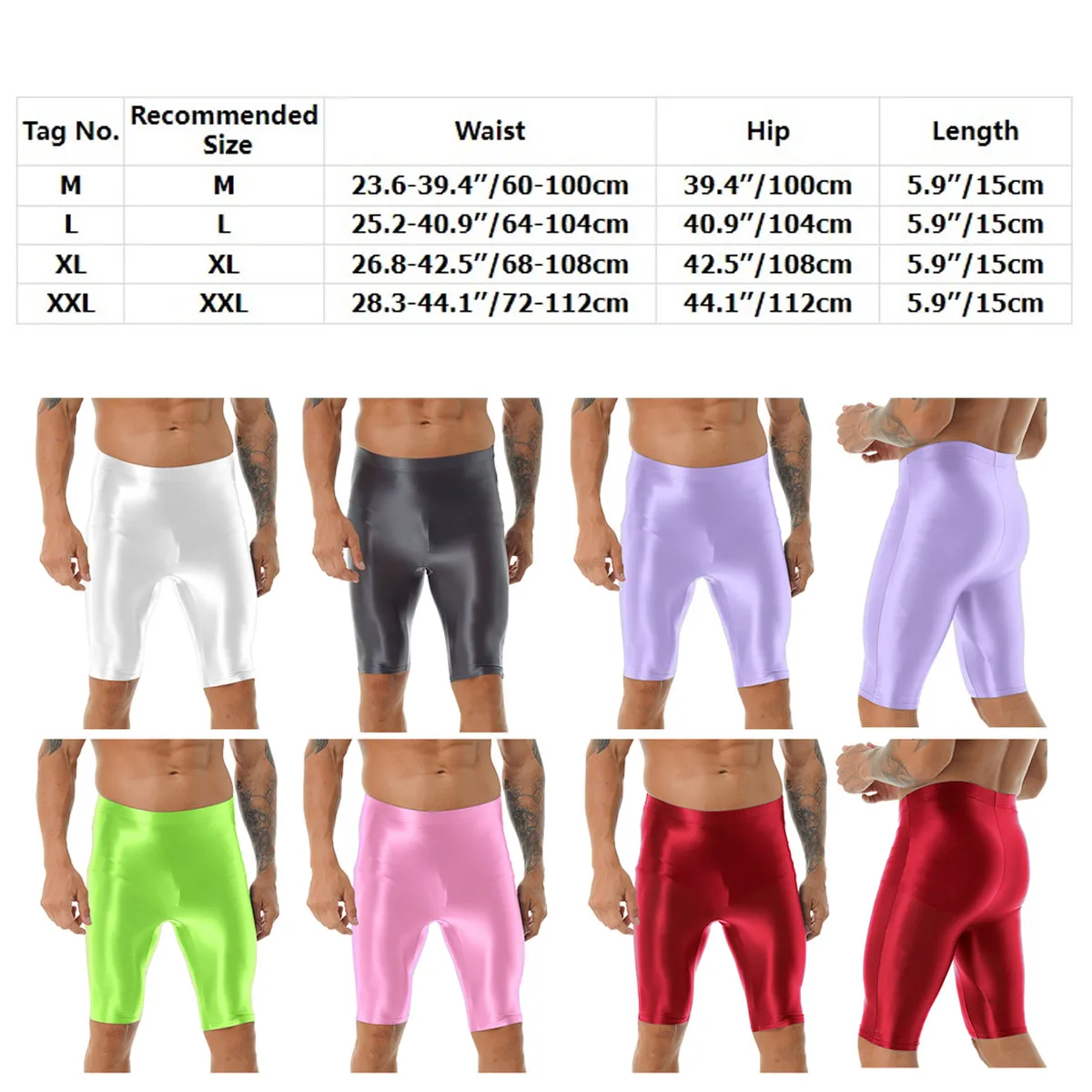 Mens Glossy Swimsuit Elastic Waistband Short Leggings Swimwear Oil Shiny Smooth Tight Sport Fitness Gym Swimming Truck Shorts