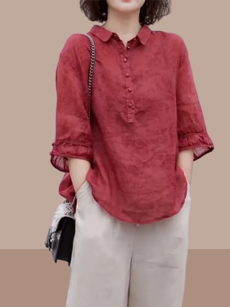 Lichtgewicht katoenen linnen irt dames ort Sve Ne regular fit gestreept patroon zomer faionable top voor moeder