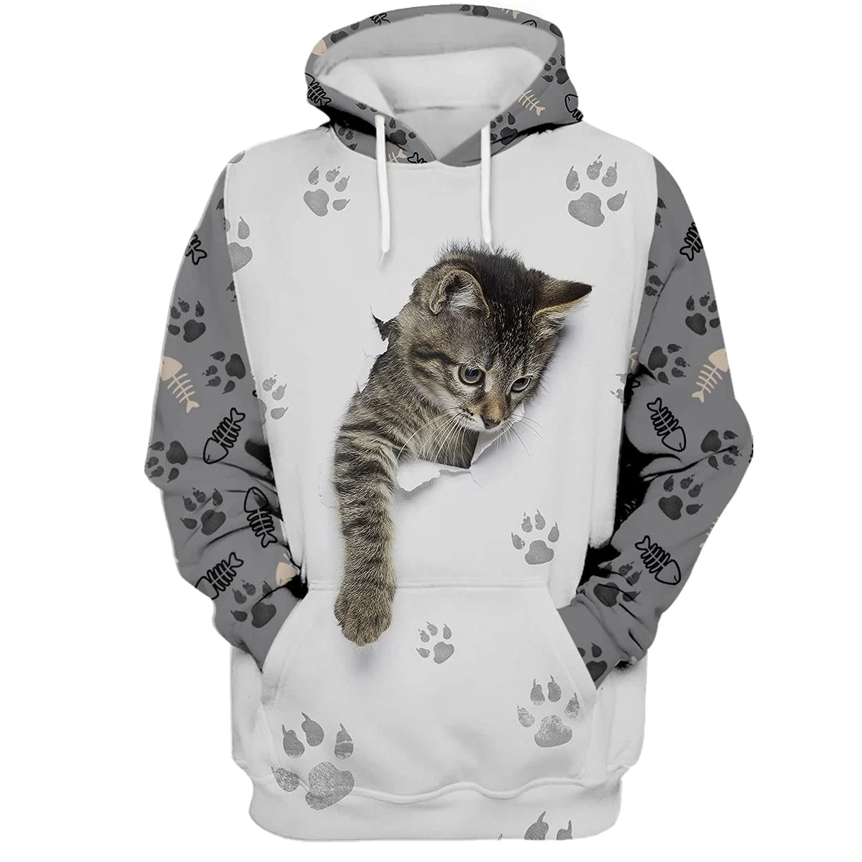 

CLOOCL Men Hoodie Lovely Cat Fish Bone and Paw 3D Graphics Print Autumn Hooded Sweatshirt Women Casual Tracksuit Sudadera Hombre