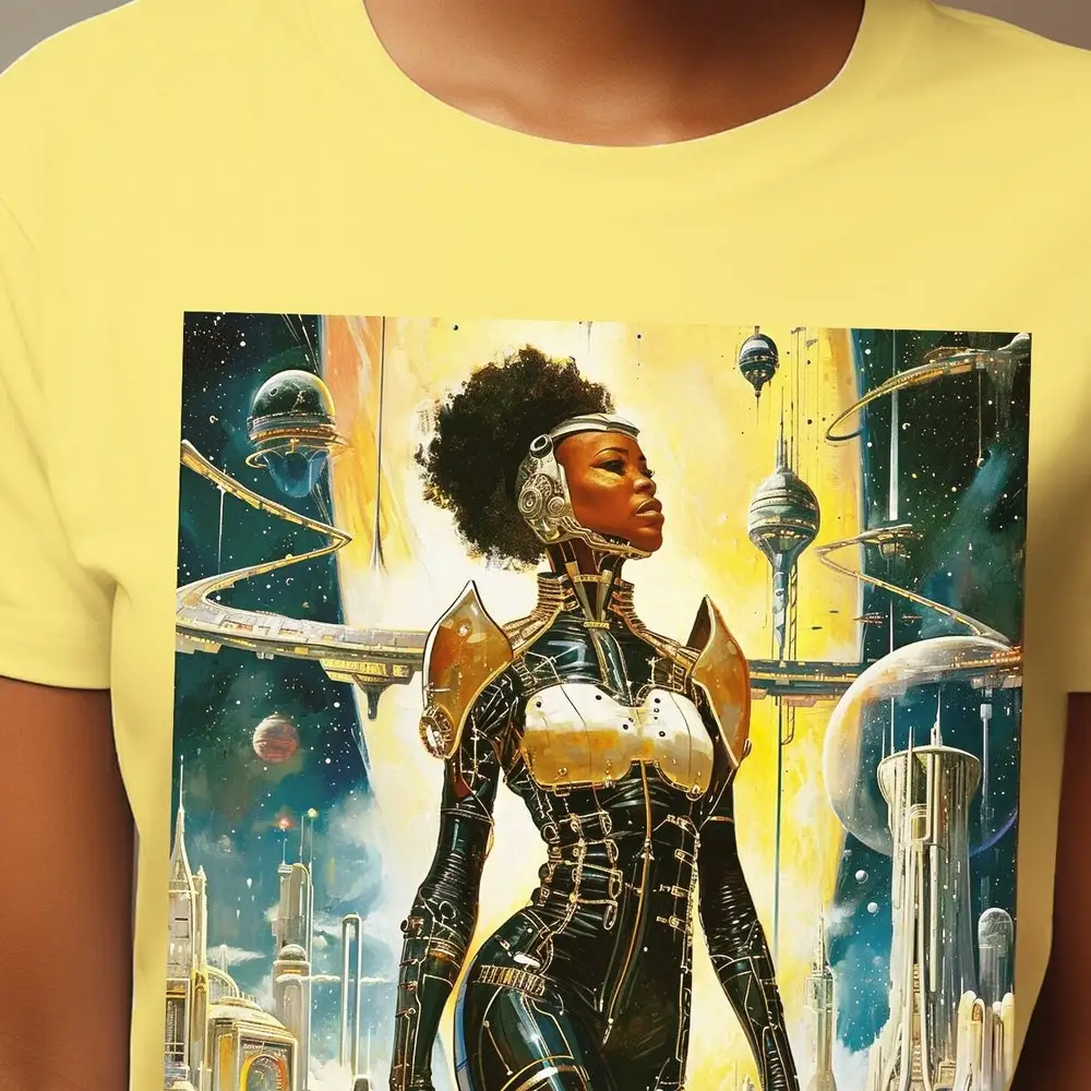 Afro Intergalactic T Shirt African American Sci Fi Style Future History Melanin Galaxy Space Age Black Woman Art Brown Skin