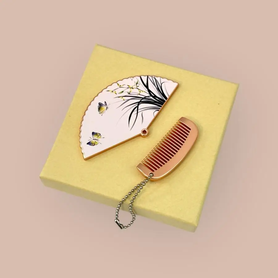 Handheld makeup mirror, durable comb set, circular fan-shaped makeup mirror, beautiful touch up mirror