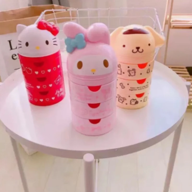 

Hello Kitty Desktop Storage Box Cute Room Decoration with Cover My Melody Three-layer Sundry Storage To Send Girls Gifts.