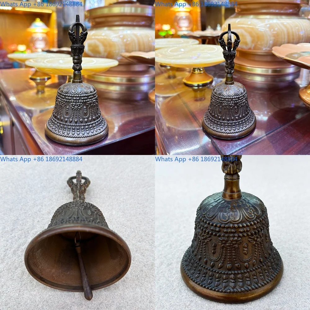 

Handcrafted Copper Five Prong Vajra Bell with Auspicious Carvings Tibetan Style Home Decor Ritual Wind Chime for Spiritual