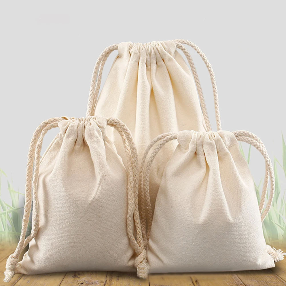 10pcs Drawstring bag Cotton Storage organizer Tote Portable Handbags Grocery Shoulder bags Canvas foldable Travel Storage Bag