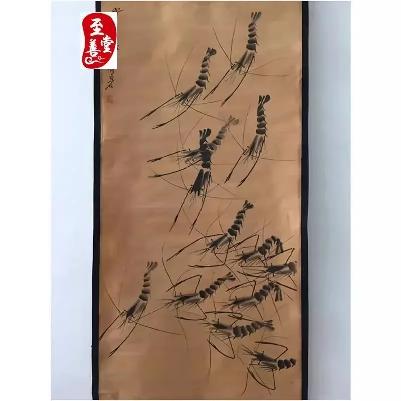 Rare Hand-painted QingDyansty Chinese vertical axis paintings, shrimp, hand drawn,