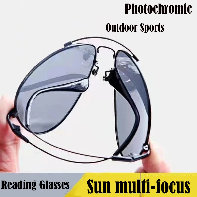 Lunettes de lecture solaires photochromiques progressives 2026 pour hommes, multifocales, anti-lumière bleue, pour la conduite, monture complète 1.5