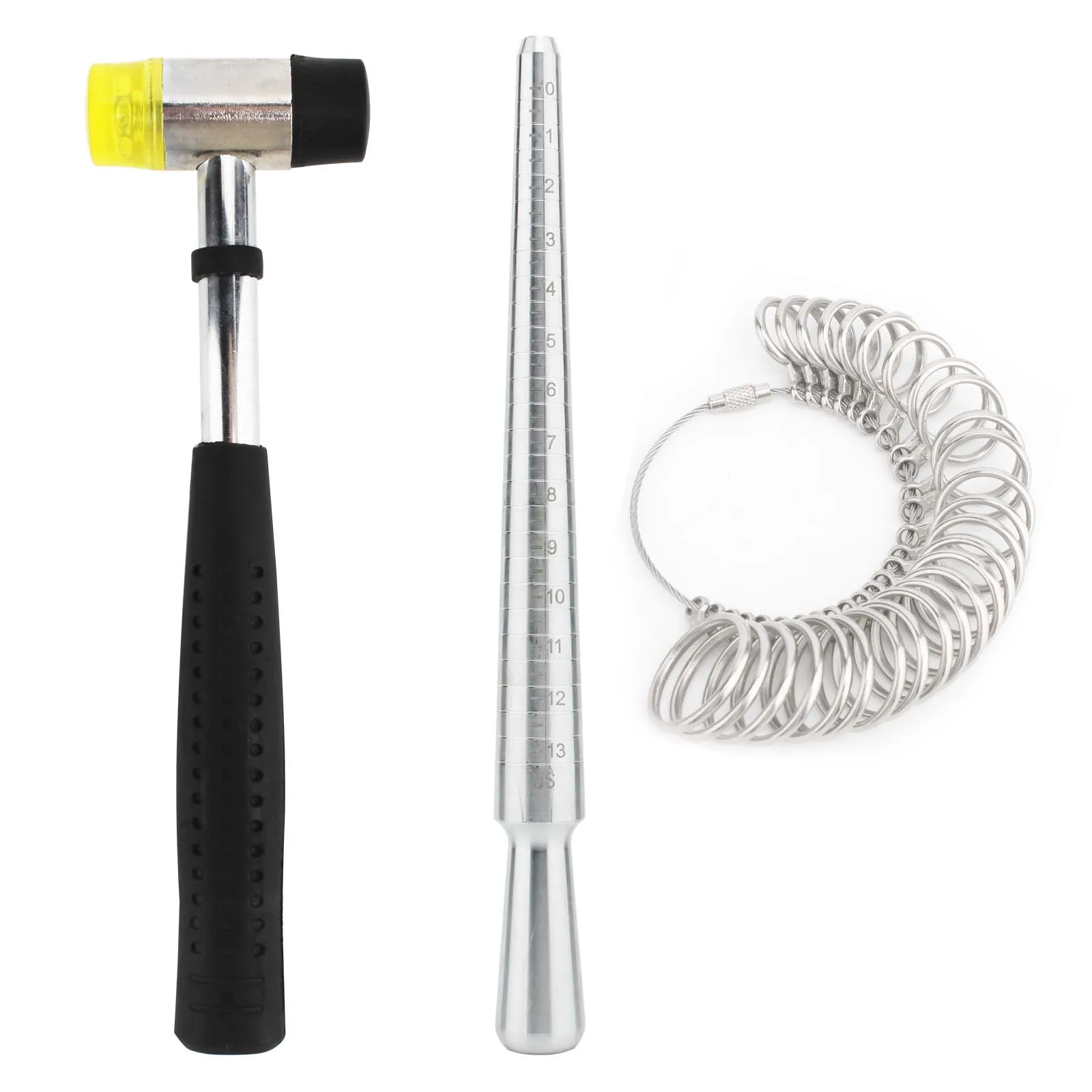 

Round Ring Mandrel Metal Ring Sizer Gauge Set with Jewelers Rubber Mallet Hammer Ring Measurement Tool Finger Size Measuring