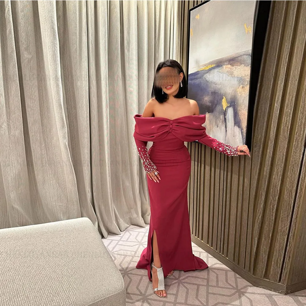 

MOLISA Индивидуальные длинные платья из джерси высокого качества со складками и бисером, расшитые блестками, с открытыми плечами, платья для выпускного вечера 2025