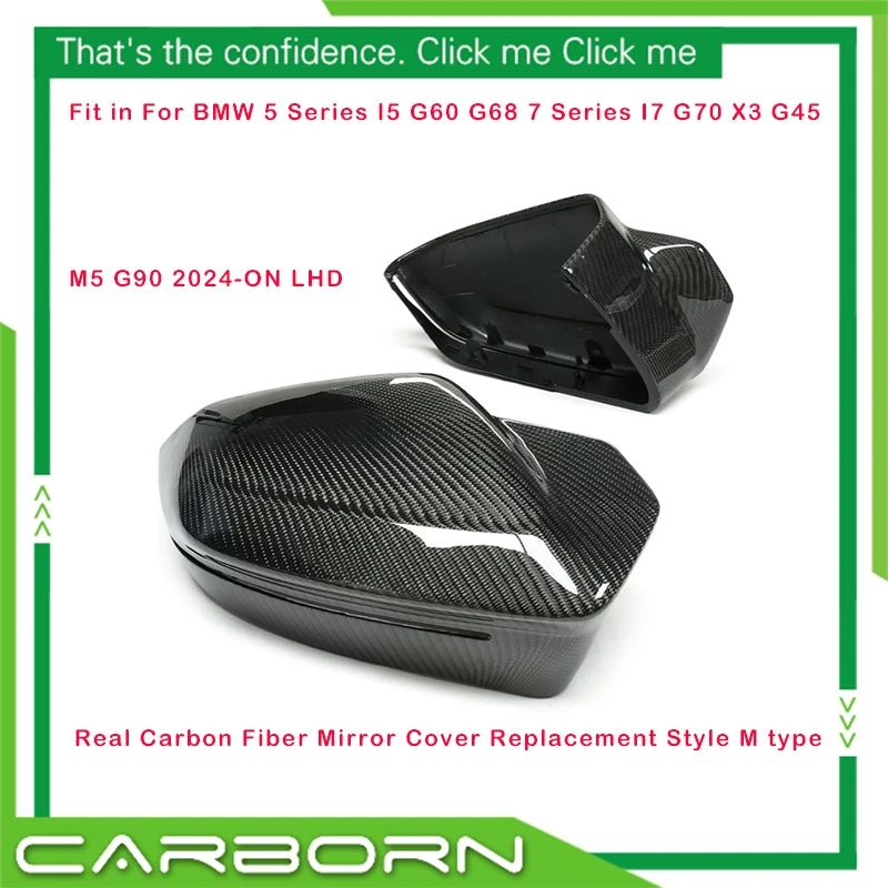 M Style For BMW 5 Series I5 G60 G68 7 Series I7 G70 X3 G45 M5 G90 2024-ON LHD Replacement Style Real Carbon Fiber Mirror Cover