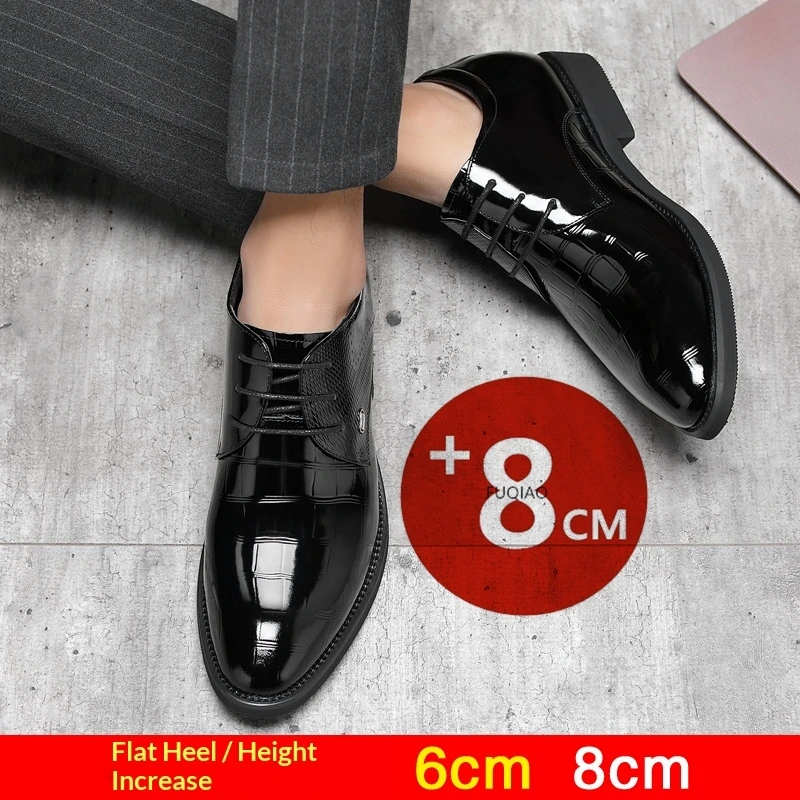 

Мужские туфли-увеличители роста 6/8 см, невидимые, скрытые, на шнуровке, из кожи, для свадьбы и деловых встреч, в стиле оксфорд/дерби