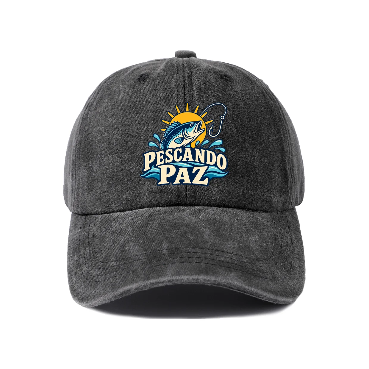 Pescando Paz Graphic Vintage Washed Baseball Cap, Adjustable Unisex Dad Hat, Weekend Gift