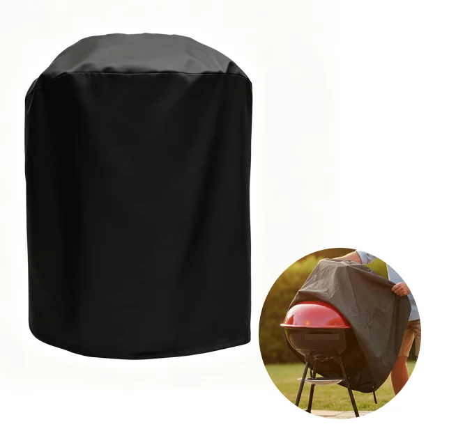 For Rainy Weather Protection Black Round Bbq Grill Cover Weatherproof Grill Shield Sturdy Polyester Construction