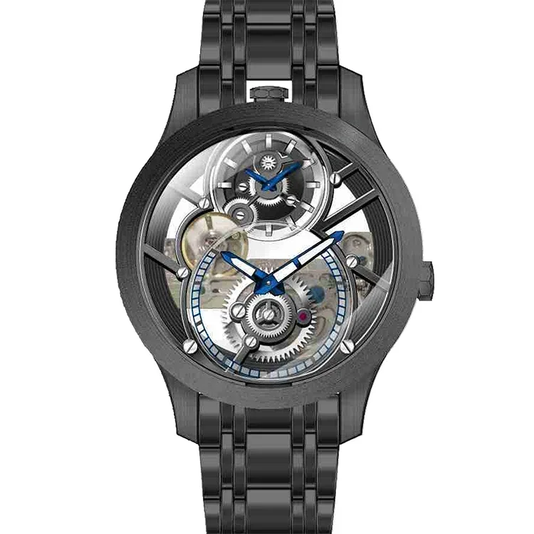 

Quartz Mechanical Dual Movement Men's Luxury Watch Stainless Steel Luminous Fashion Watch Hollow Out Design Watch Men