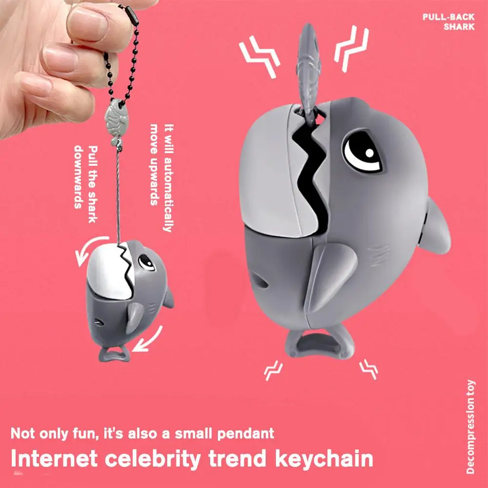 Pull Rope Megalodon Hungry Shark Car Keychain Cute Big Fish Eats Small Fish Keychain Pendant Key Accessories image 2