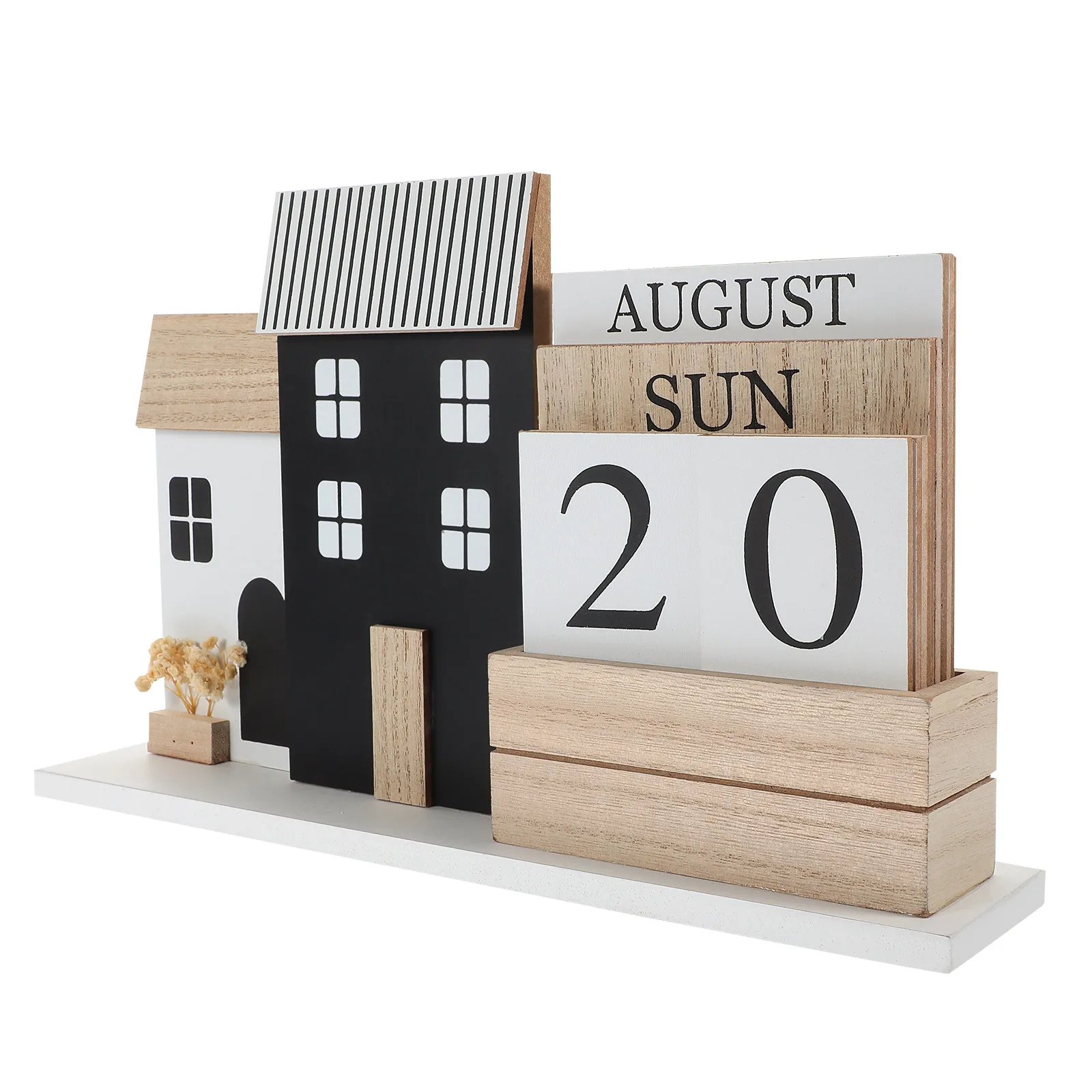

Wooden Desk Perpetual Calendar Reusable Tabletop Date Planner Rustic Farmhouse Decor for Home Office Study Living Room Bookshelf