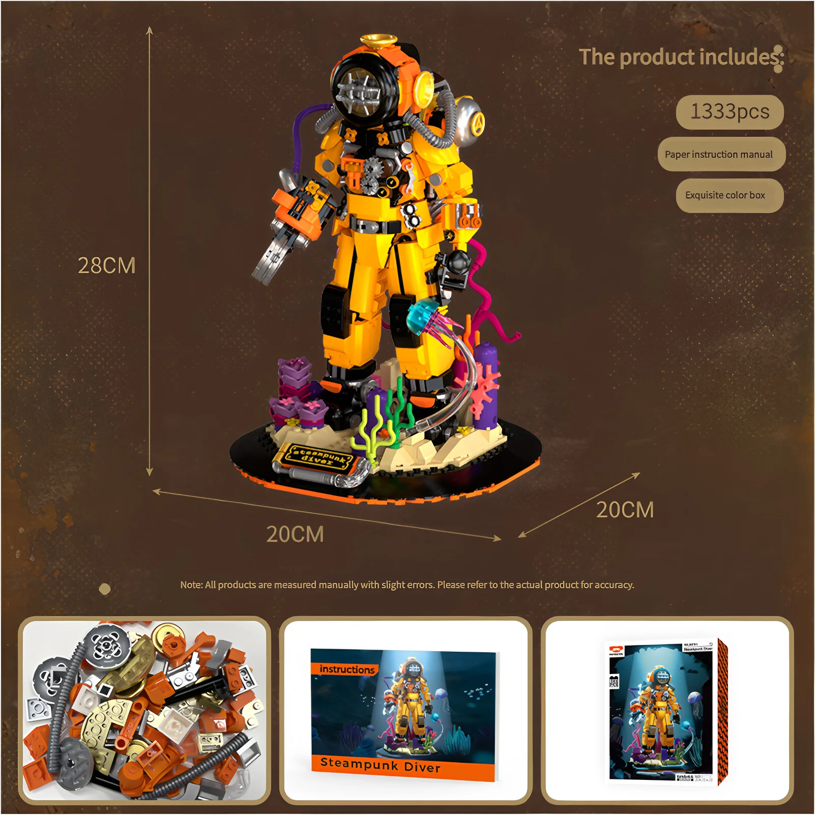 MOC Steampunk Diver Building Blocks Model Deep Sea Explorer with Lighting Underwater Scene Creative Toys Gifts for Kids Aldult