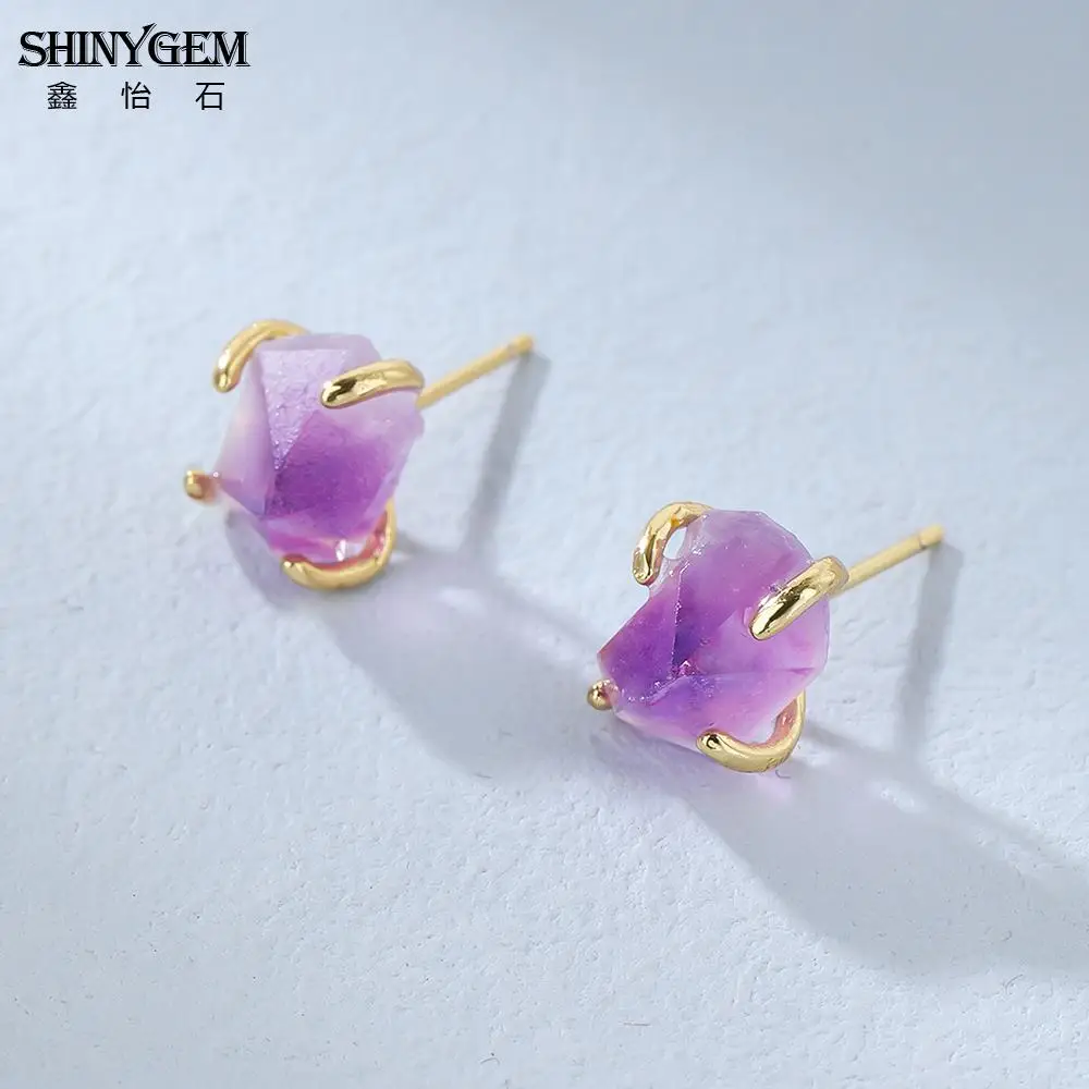 

shinygem minimalist jewelry claw irregular shape natural healing purple crystal stone amethyst earrings for women grils gifts