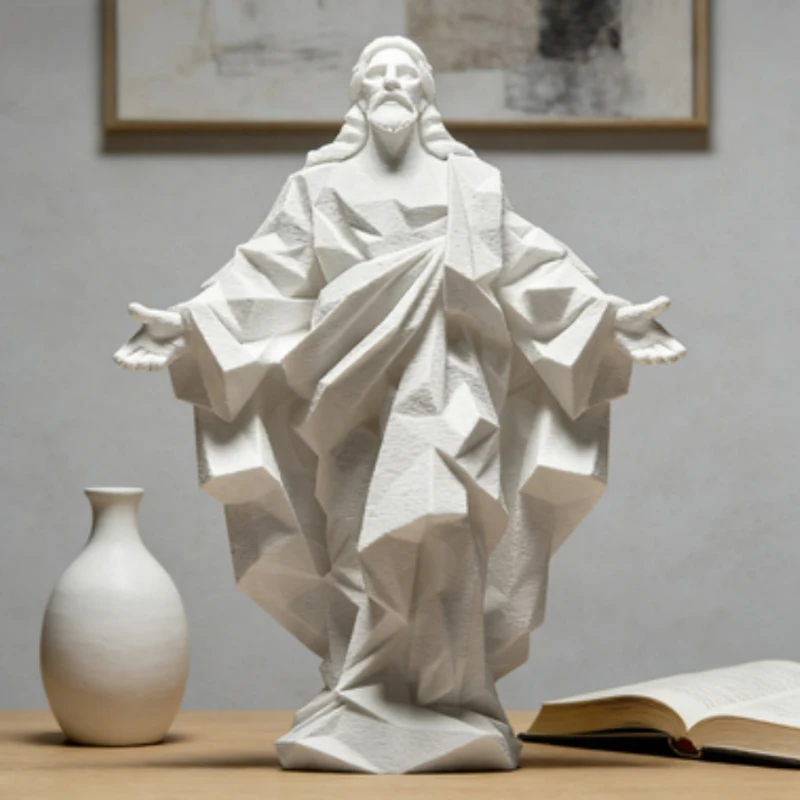 Geometric Jesus Statue, Modern Religious Decor for Study, Entryway & Dark Academia Home, Spiritual Sculpture