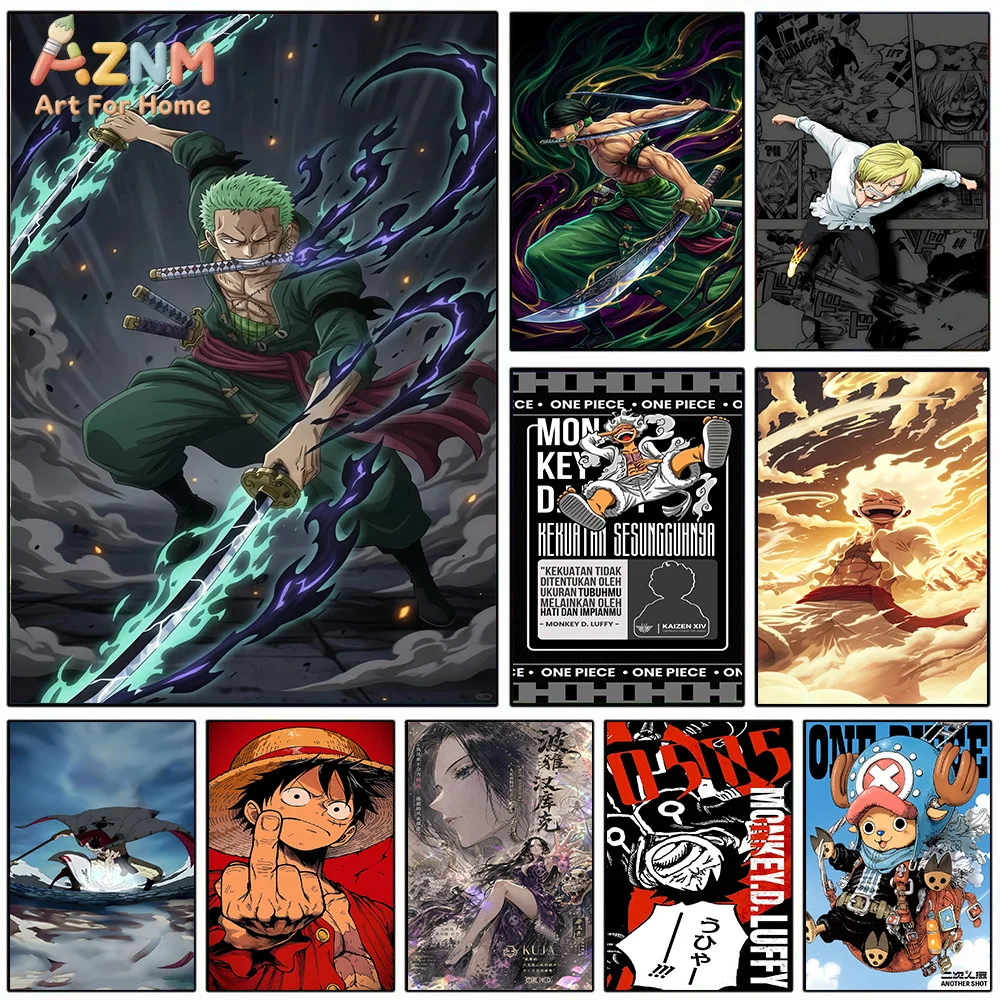 AZNM One Piece Roronoa Zoro Nika Luffy Sanji Hancock Shanks Chopper Anime Manga Canvas Wall Art Print Unframed Canvas Painting F