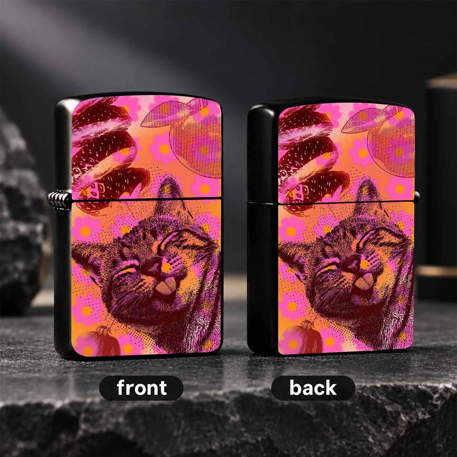 Retro Fun Smiling Cat Print Lighter, Cute Strawberry Floral Decor Portable Lightweight Lighter, Ideal for Daily Casual Use, Gifting Friends, Outdoor Trips, Party Favors, Unique Stylish Accessory for All Occasions A Humorous And Interesting