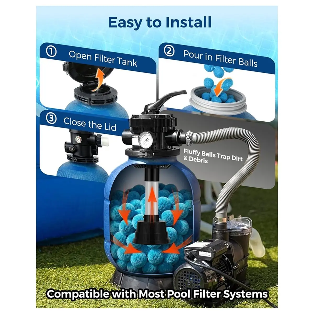 newA10R Pool Filter Balls 4lbs Reusable Pool Balls for Swimming Pool Pump Sand Filter Balls Media, Replace 160lbs Filter Sand