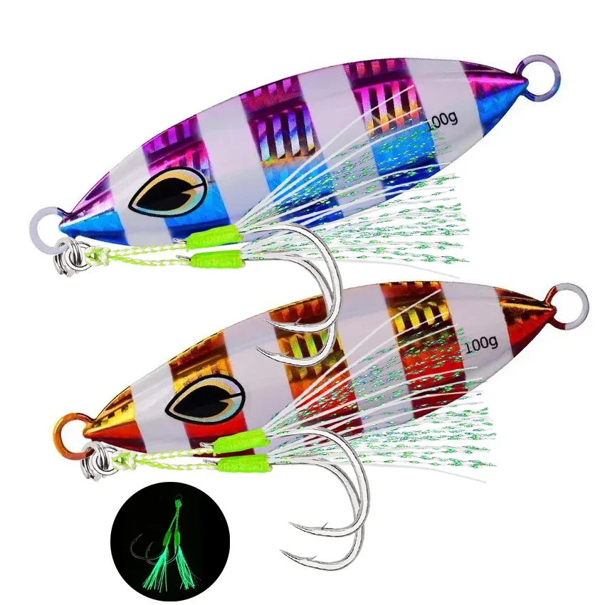 1pcs High quality Metal Night Glow Slow Jig Fishing Lure 40g 60g-200g Sinks Quickly Deep Sea Boat Fishing Marlin Mackerel Bait view 3