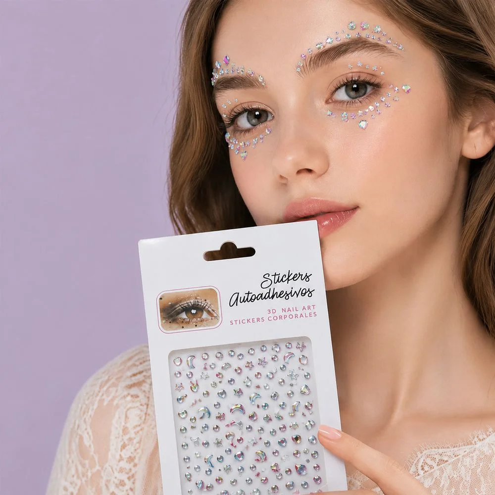 1Pc Stage Makeup Face Gem Sticker Moon Star Heart Mixed Crystal Rhinestone Self‑Adhesive Decal For Carnival Music Party Decor