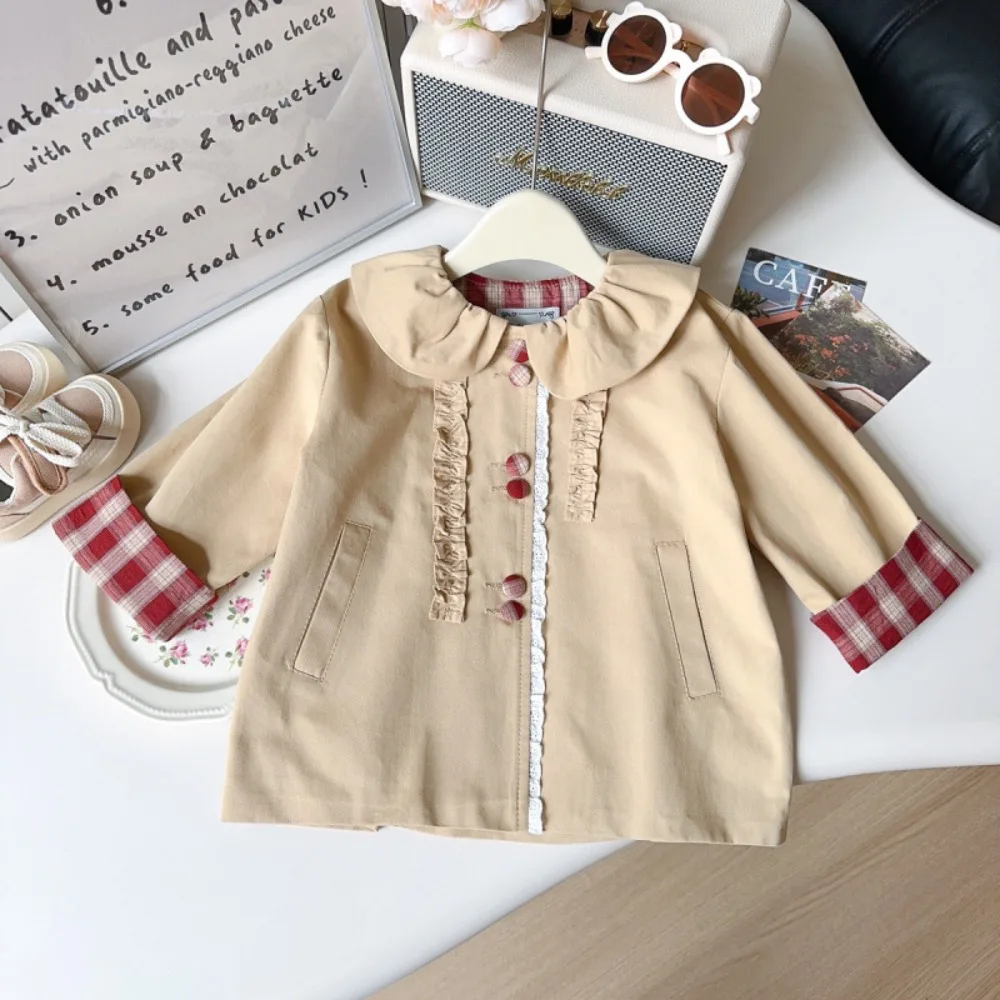 

Autumn Yellow Children's Jacket Long Sleeved Checkered Printed Cardigan Spring Fashionable Casual Solid Color Girls Clothing