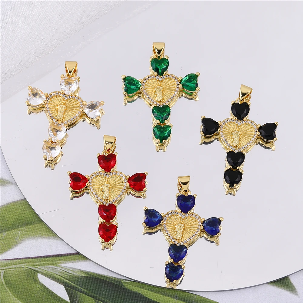 Juya hearts zircon Simple Cross Shape Charms Pendants for Jewelry Making Personality Long-lasting Color Gift Pendant Accessories image 2