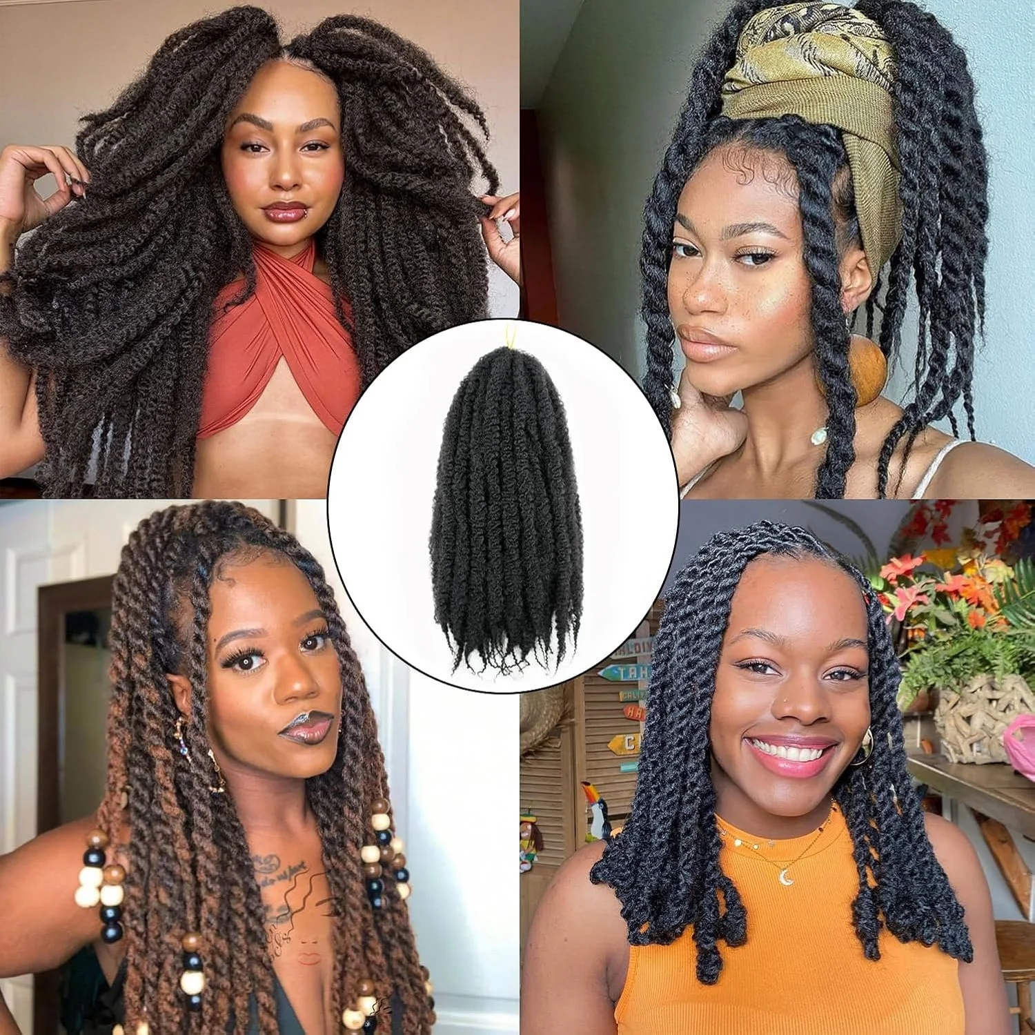 Afro Kinky Twist Crochet Synthetic Braid hair , Kanekalon Fiber Marley Hairs Extensions, Senegalese Curly, 24inch, 65g/pack