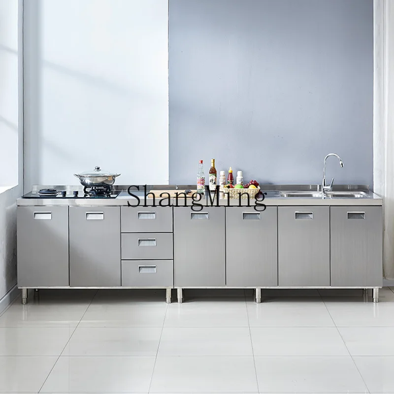 

SM Household Small Apartment Stainless Steel Kitchen Cabinet Simple Stove Integrated Storage Cabinet