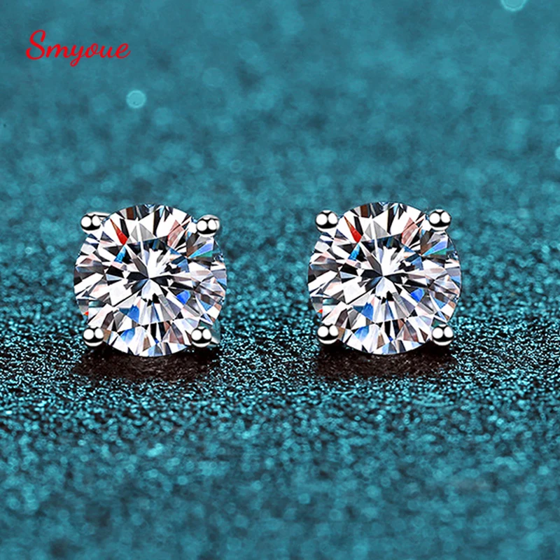 Smyoue 0.1-3ct teste passou moissanite studs brincos para homens mulheres s925 prata platinado noiva casamento diamante studs gra