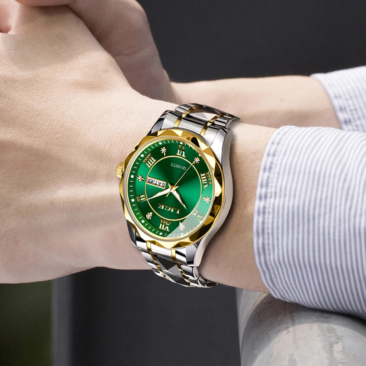 LIGE العلامة التجارية الفاخرة رجل ساعة اليد مقاوم للماء مضيئة تاريخ الأسبوع الرجال الساعات الفولاذ المقاوم للصدأ كوارتز ساعة رجالي للذكور reloj