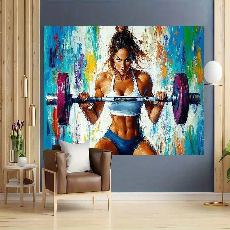 Abstract Pop Art Gym Workout Tapestry Wall Hanging Woman Fitness Weights Strength Decor Boho Polyester Art Poster Print