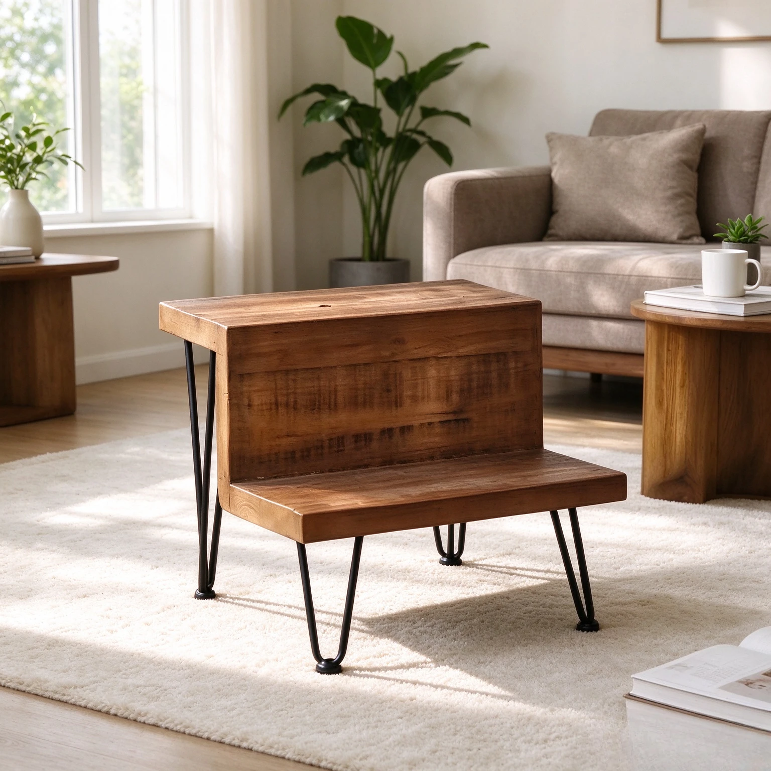 Nordic Inspired Solid Wood 2 Step Ladder Stool, Side Table, Plant Stand and Storage Seat for Kitchen, Living Room and Bedroom