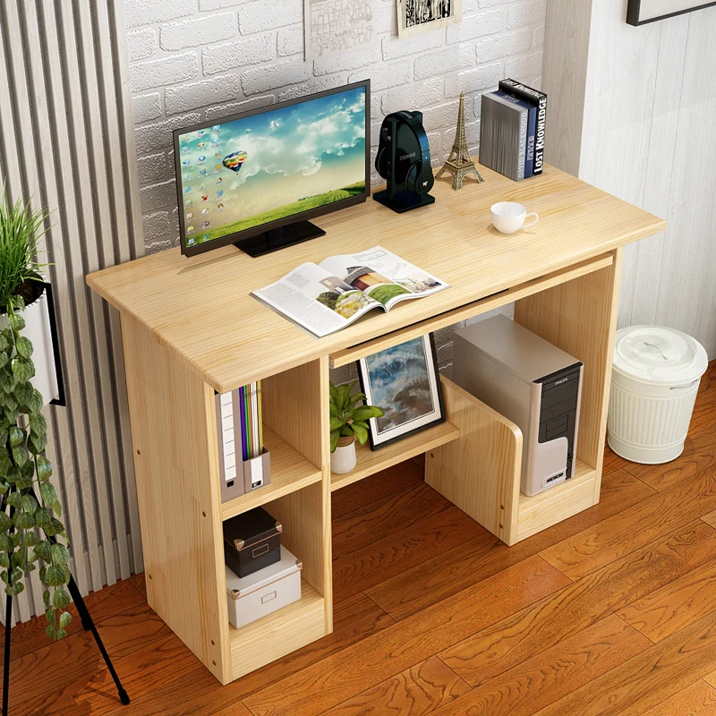 Solid wood student writing desk with bookshelf combination, bookshelf, desk integrated, minimalist