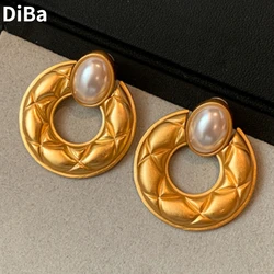 Modern Jewelry Simulated Pearl Texture Metal Round Drop Earrings For Girl Gift Temperament Dailly Wear