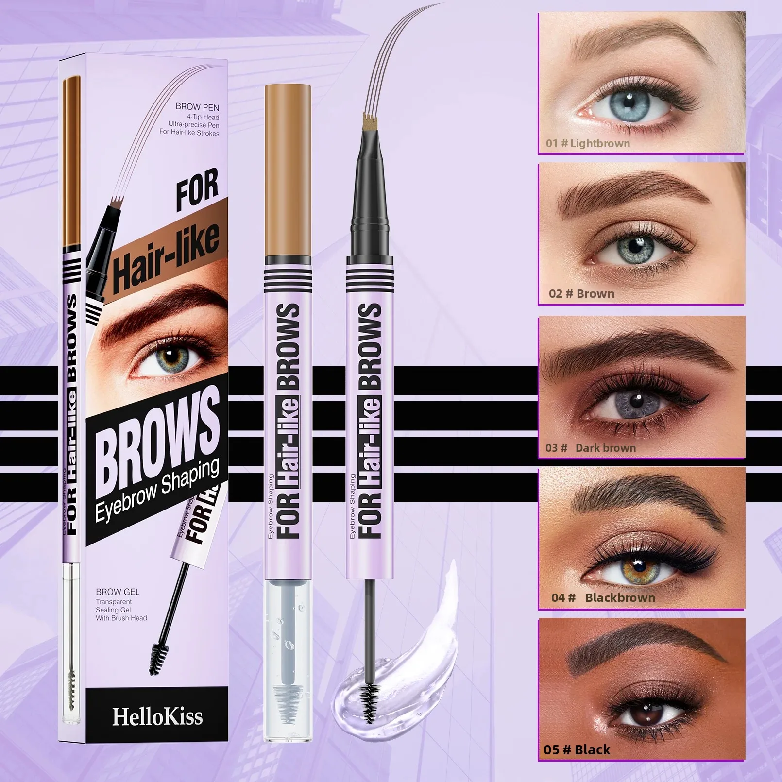 Waterproof Eyebrow Pencil 2in1 Liquid Gel Pen Long Lasting Cream Makeup Kit Four Claw Double End Natural