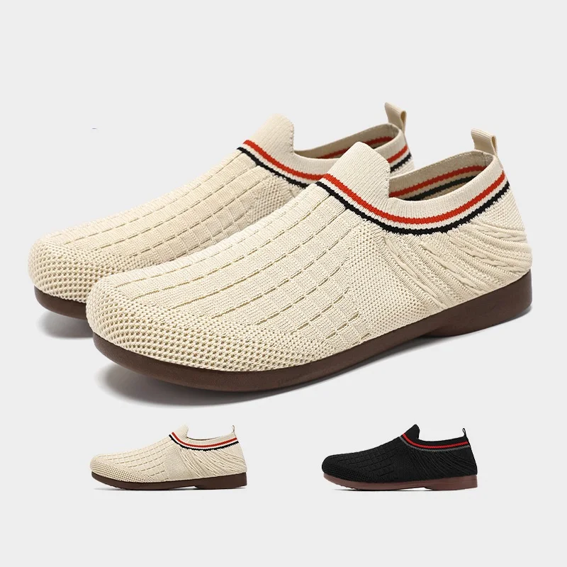 Ladies stripes loafers ultra light jogging shoes woman slides comfortable knitted moccasins Women's knitting slip on flats shoes