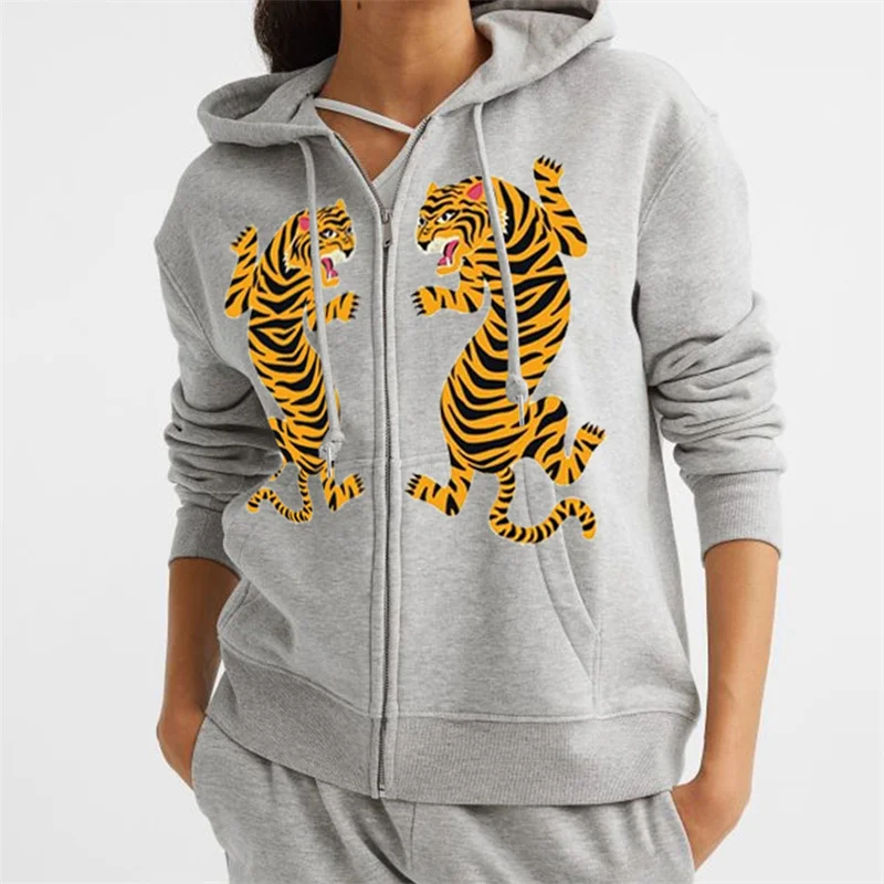 Hirigin Frauen Reiß verschluss Hoodies Tiger/Snake Print lose Langarm Kapuzen pullover Jacken mit Tasche für Herbst Streetwear 2024