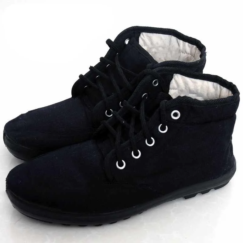 High Top Black Old Fashion Traditional Shoes 1978 Style Workwear Fabric Shoes For Men Winter Warm Anti Slip Cotton Shoes