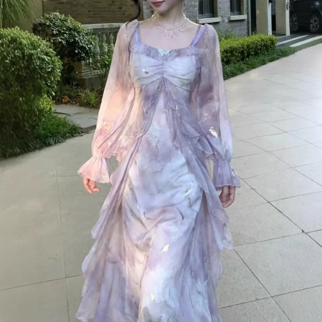 

Spring New French long sleeves Elegant Fairy Dress for Women Summer Off Shoulder Ruffle Birthday Party Dress Evening Dresses