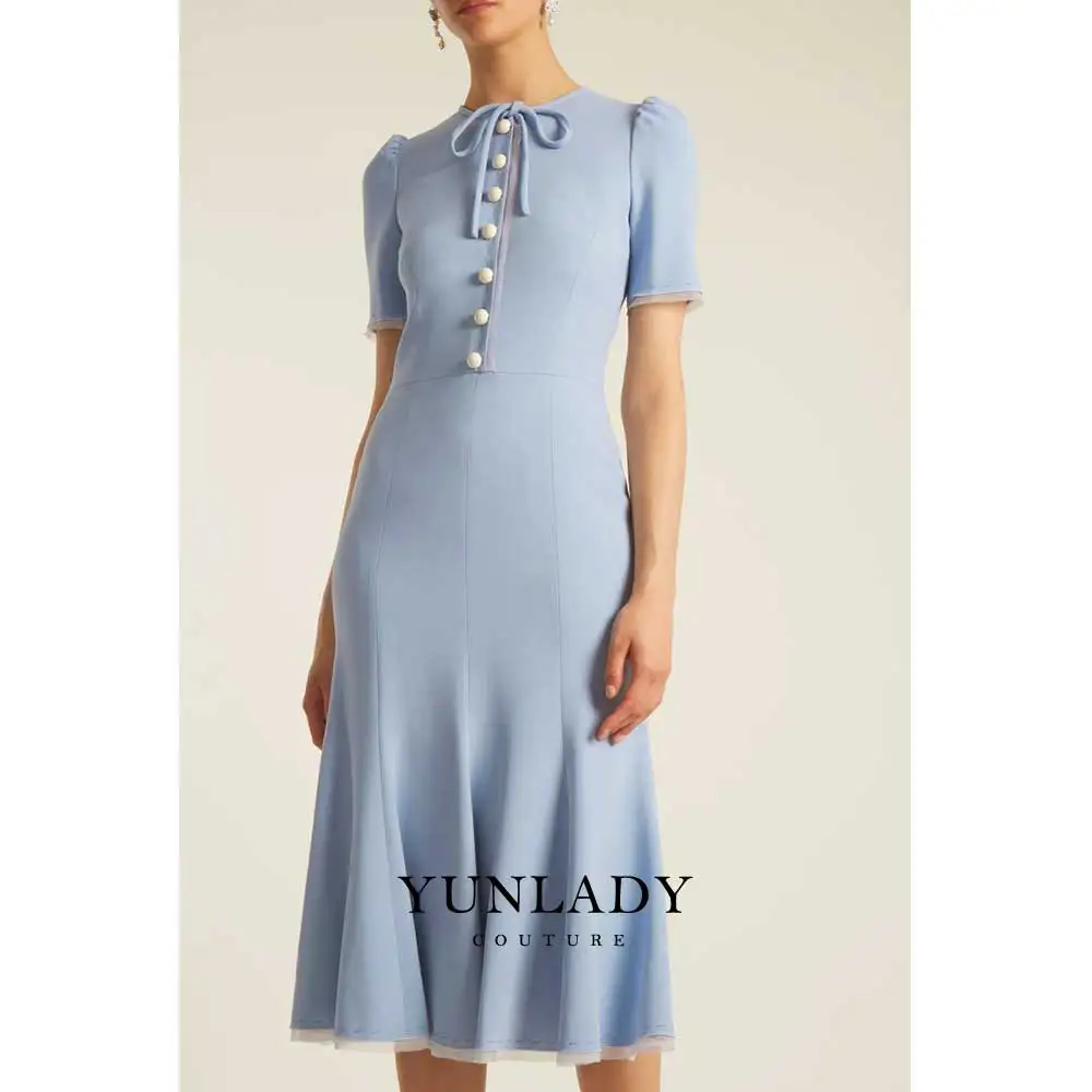 YUNLAN Elegant Blue Women\'s Slim Evening Dress Skirts and Cuffs With Lace Edges 2024 Saudi Arabia Special Occasion Dresses