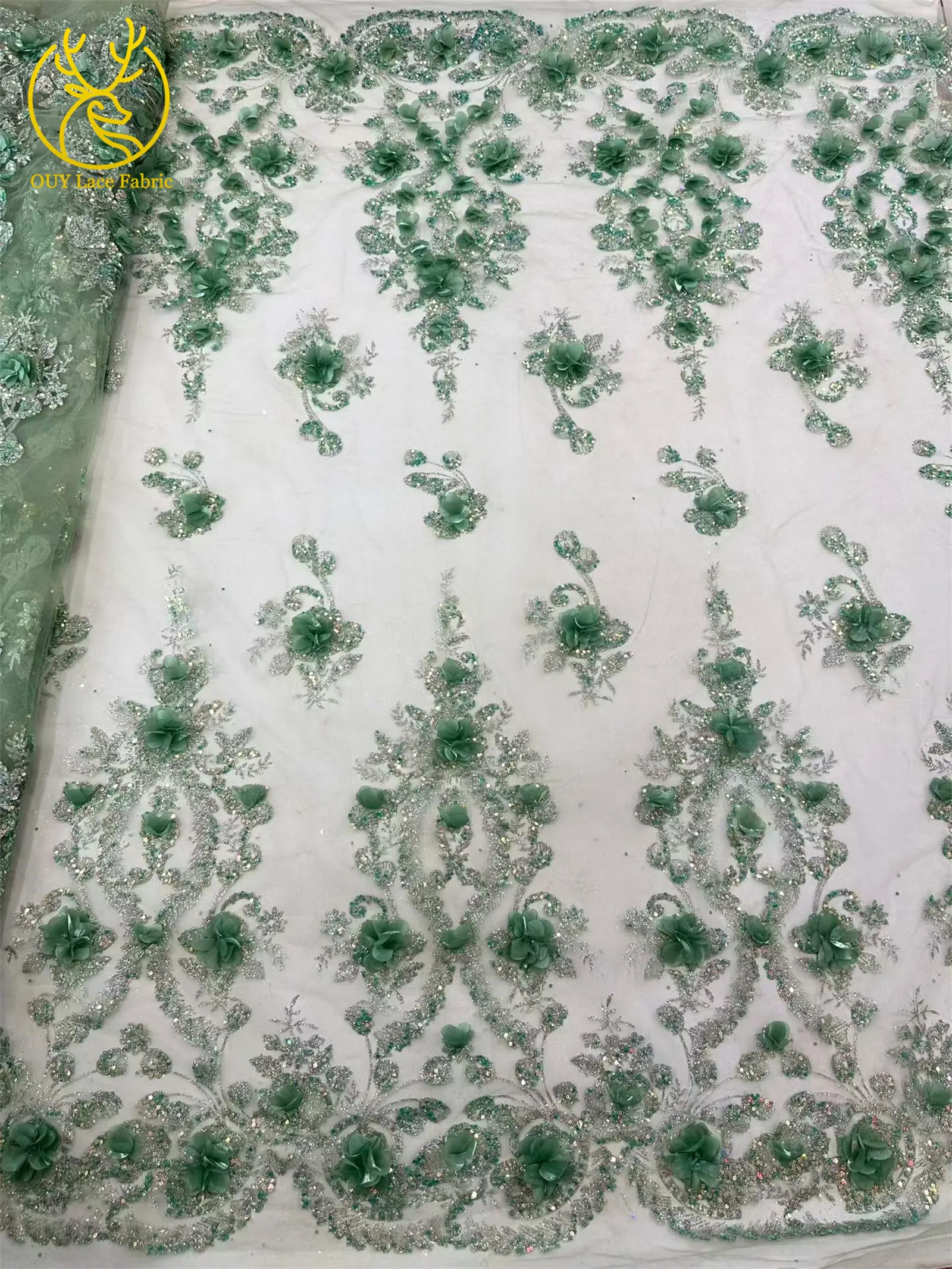 Neuer Stil Afrikanischer 3D-Applikations-Spitzenstoff 2026 Nigerianischer Glitzer-Pailletten-Spitzenstoff für Abschlussball- und Hochzeitskleider zum Nähen, 5 Yards – Detail 17