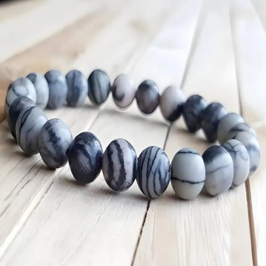 

10mm Natural Zebra Jasper Beads Bracelet 7.5inch Spiritual Bohemian elastic Prayer Meditation Nirvana Hand Yoga Bead Buddhist